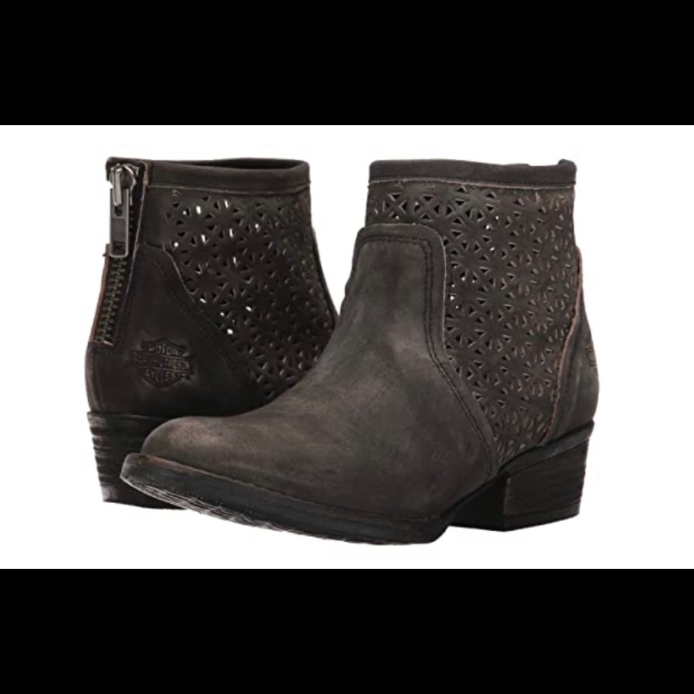 Harley-Davidson Black Ankle Booties with Stacked Heel